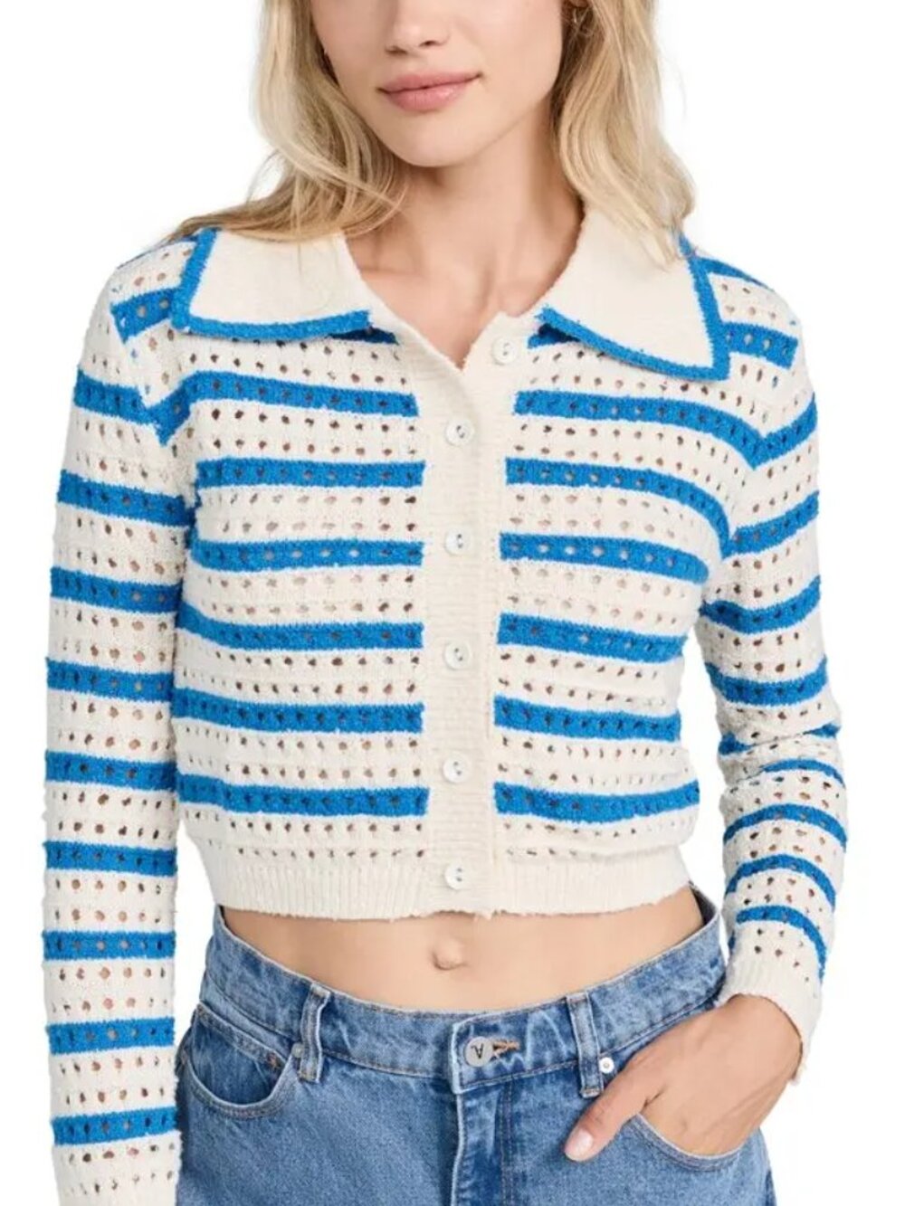 NWT line & dot meera top Button Cardigan blue and white Stripe Large